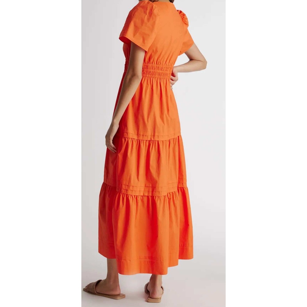 Quince nwt M orange 100% Organic Cotton Poplin Tiered Maxi Dress boho vacation - Picture 3 of 8
